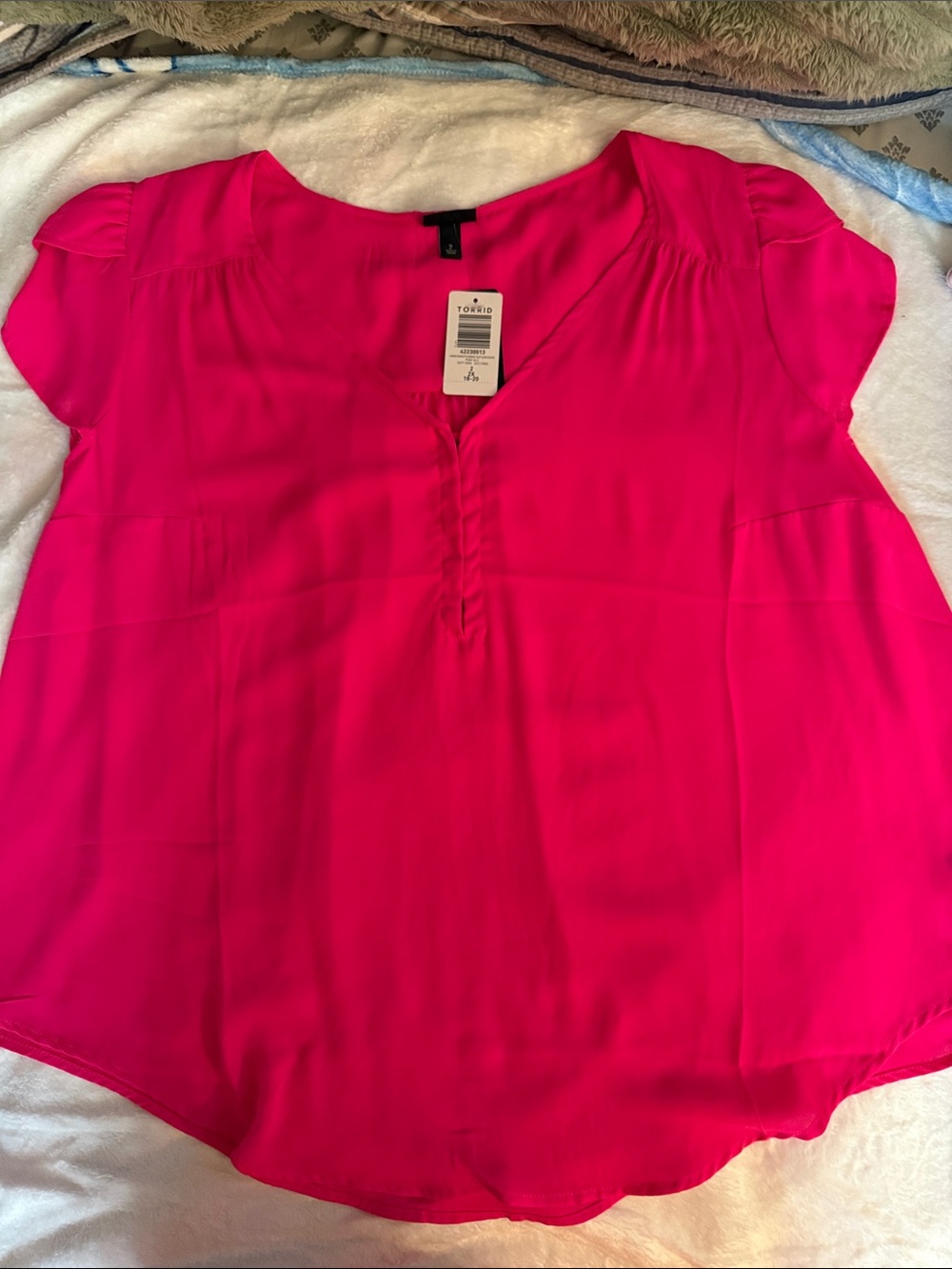 torrid Hot Pink V‑Neck Short Sleeve Blouse